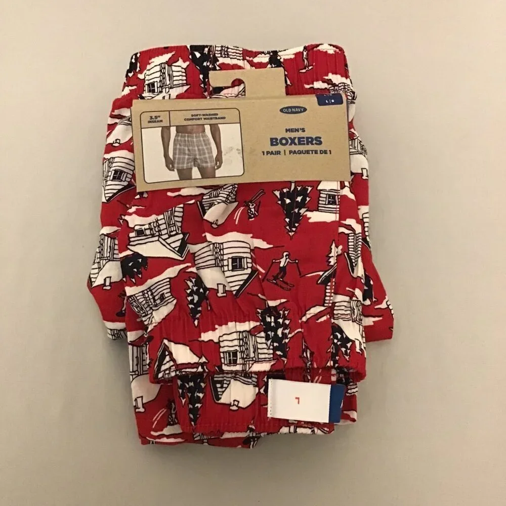 Old Navy L Boxers Two Pairs Winter Scene Red 1-NWT, 1-NWOT